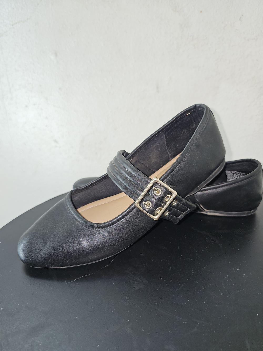 Sonoma Black Mary Jane Flats with Gold-Tone Buckle Accent